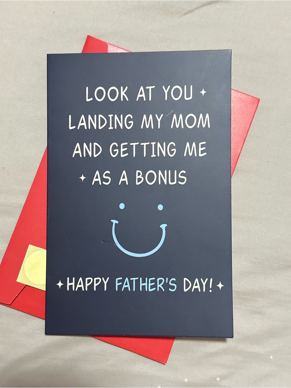 Funny Step Dad Father’s Day Card Landing My Mom Red Envelope Gold Seal